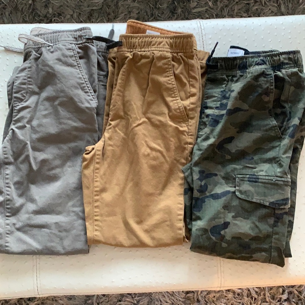 3 pair Boy Old Navy Joggers Khaki Grey Camo sz 14
